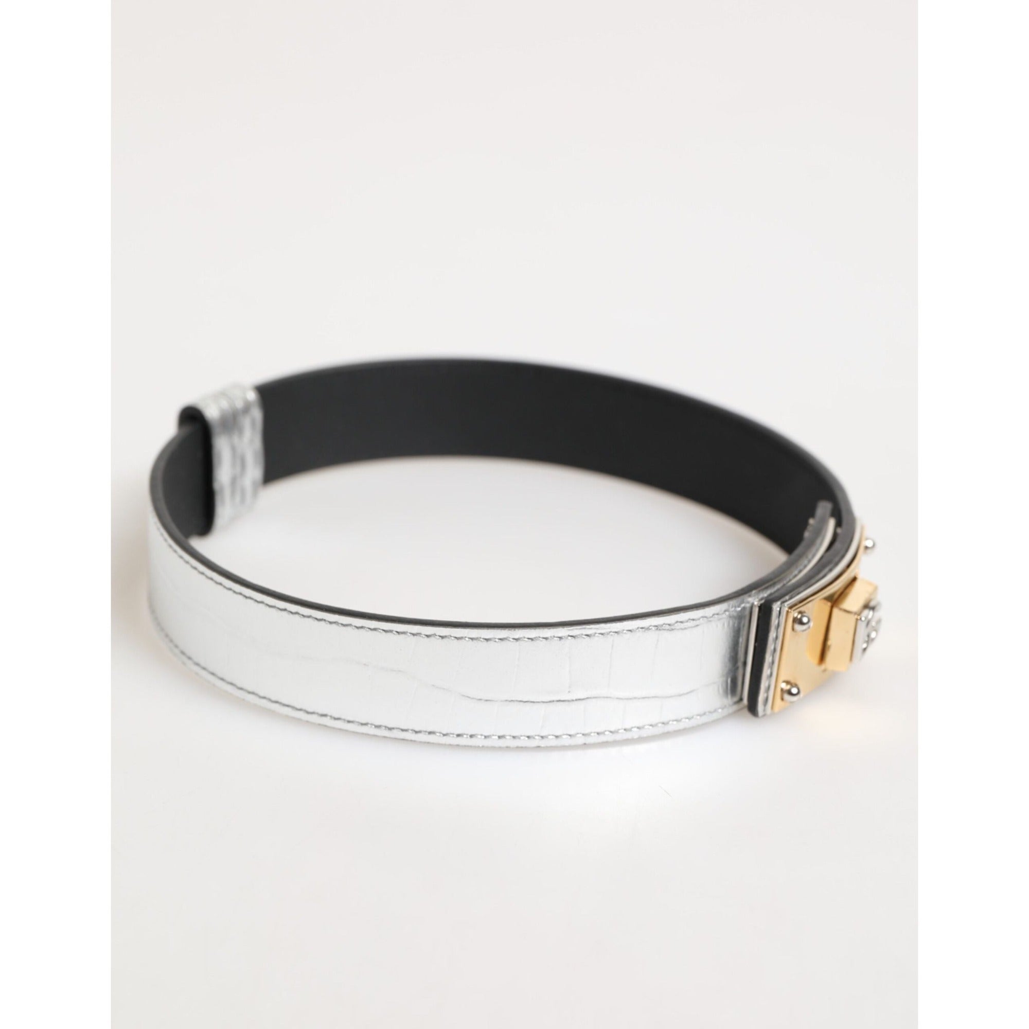 Dolce & Gabbana Bandă de gât din piele argintie texturată cu metal auriu