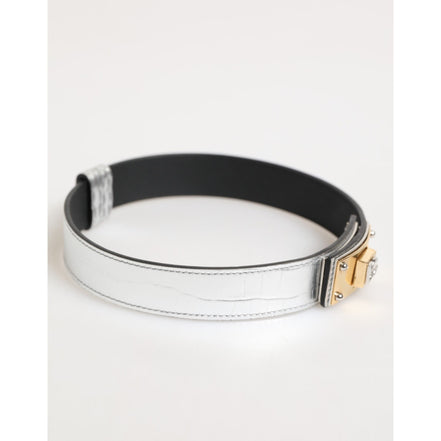 Dolce & Gabbana Bandă de gât din piele argintie texturată cu metal auriu