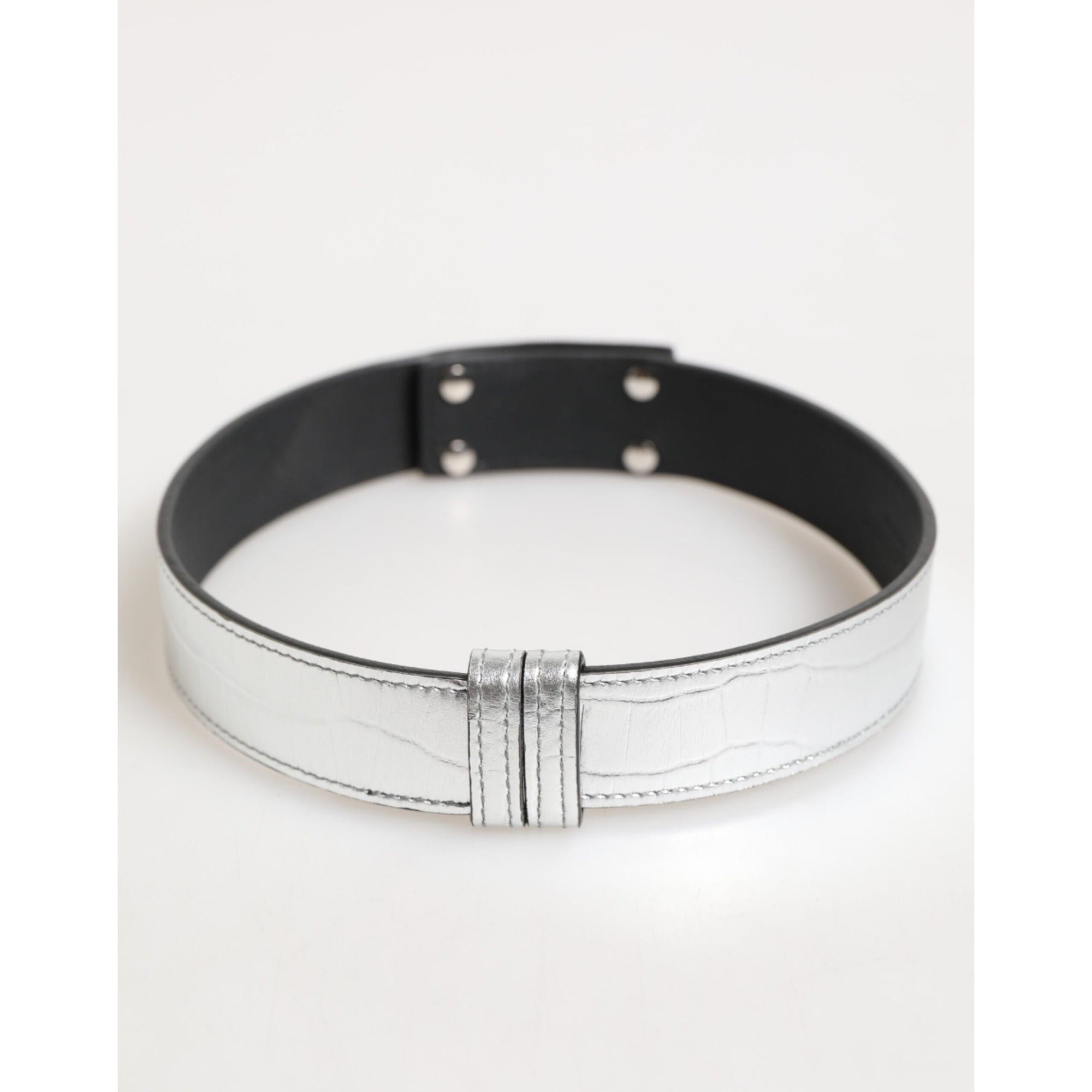 Dolce & Gabbana Bandă de gât din piele argintie texturată cu metal auriu