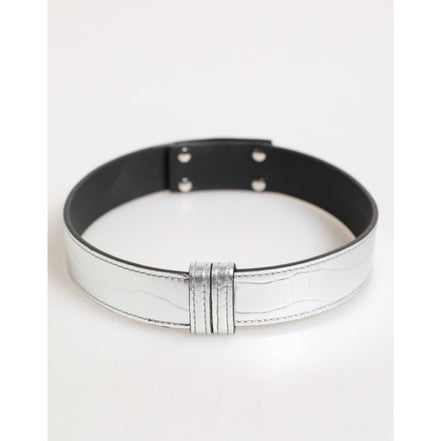 Dolce & Gabbana Bandă de gât din piele argintie texturată cu metal auriu