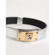 Dolce & Gabbana Bandă de gât din piele argintie texturată cu metal auriu