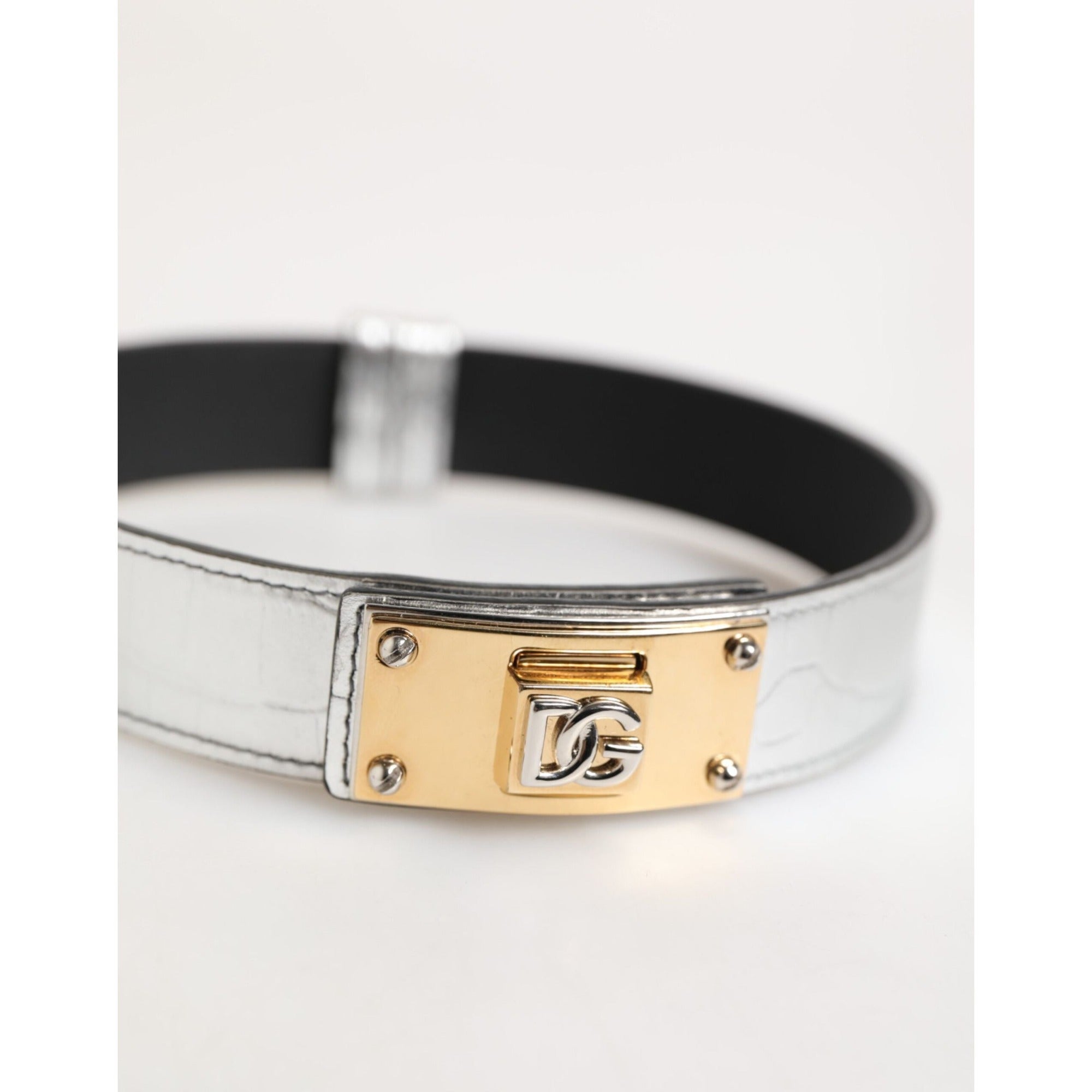 Dolce & Gabbana Bandă de gât din piele argintie texturată cu metal auriu