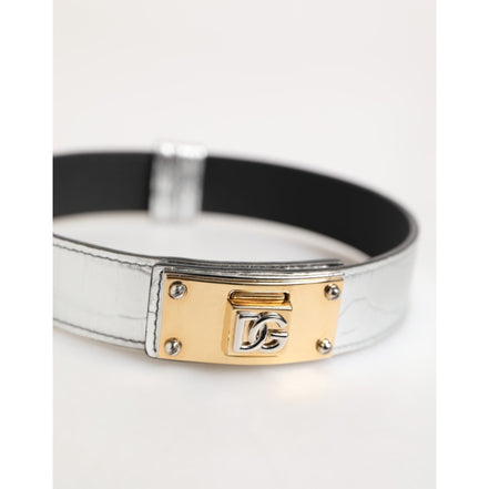 Dolce & Gabbana Bandă de gât din piele argintie texturată cu metal auriu
