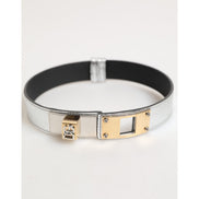Dolce & Gabbana Bandă de gât din piele argintie texturată cu metal auriu