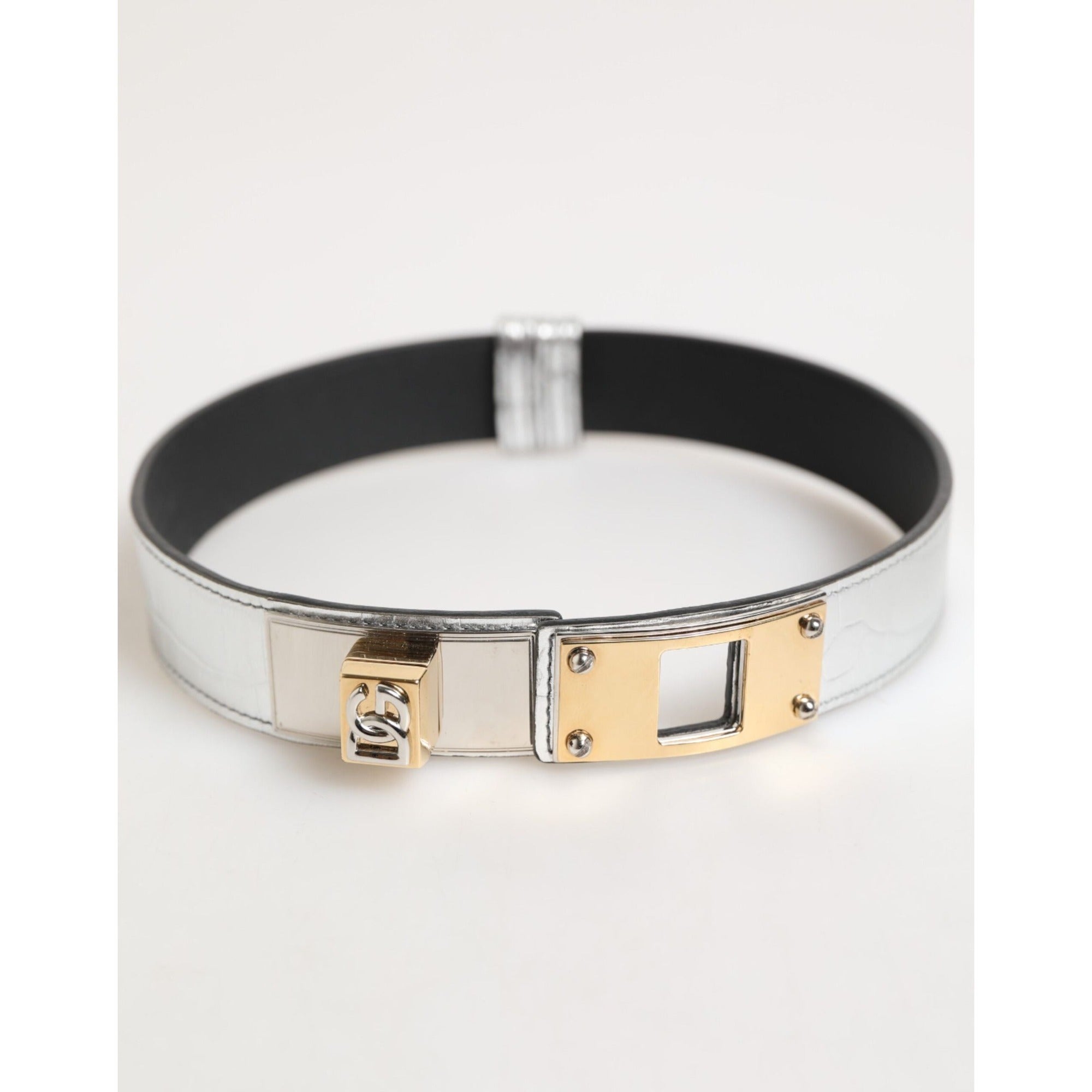 Dolce & Gabbana Bandă de gât din piele argintie texturată cu metal auriu