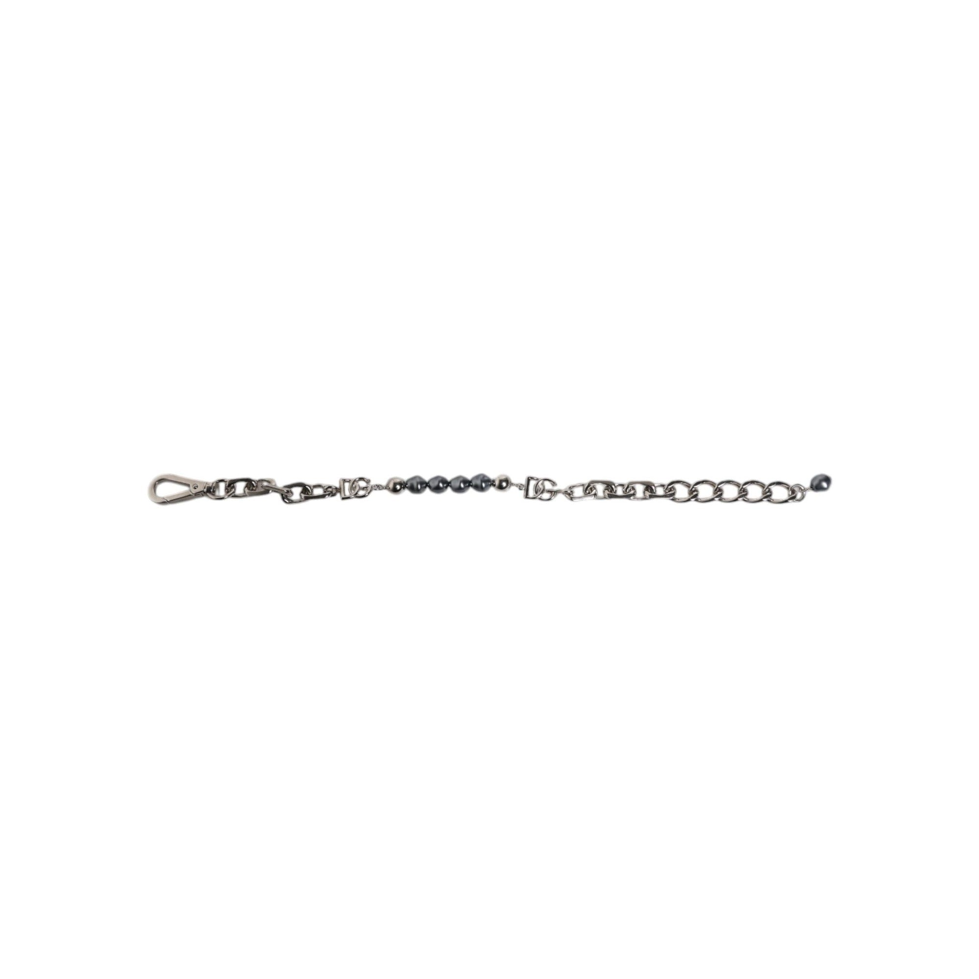 Dolce & Gabbana Silver Tone Chain Lobster Clasp Logo Grey Pearls Bracelet