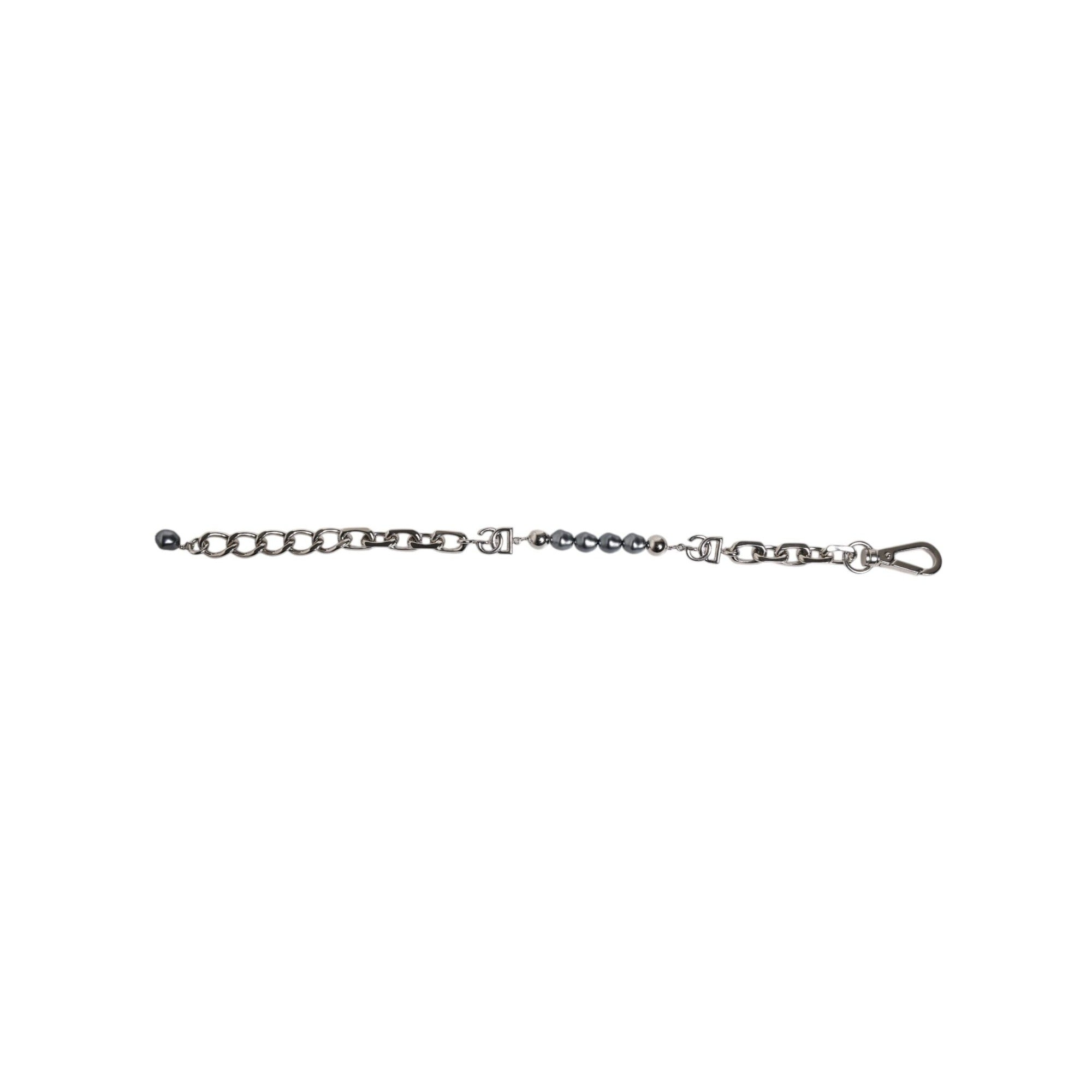 Dolce & Gabbana Silver Tone Chain Lobster Clasp Logo Grey Pearls Bracelet