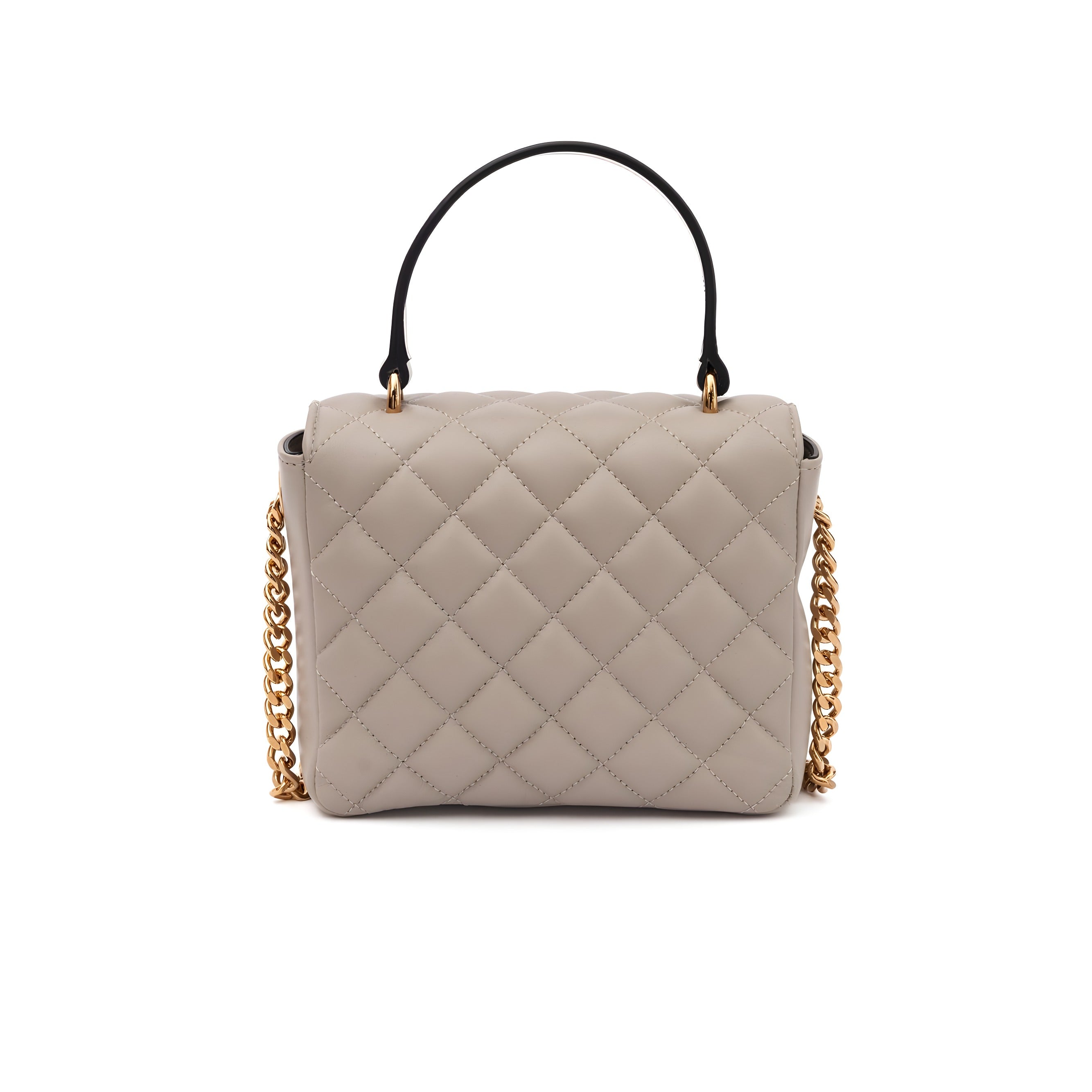 Geantă de mână Versace matlasată din piele, culoarea Taupe