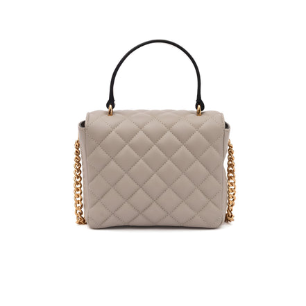 Geantă de mână Versace matlasată din piele, culoarea Taupe