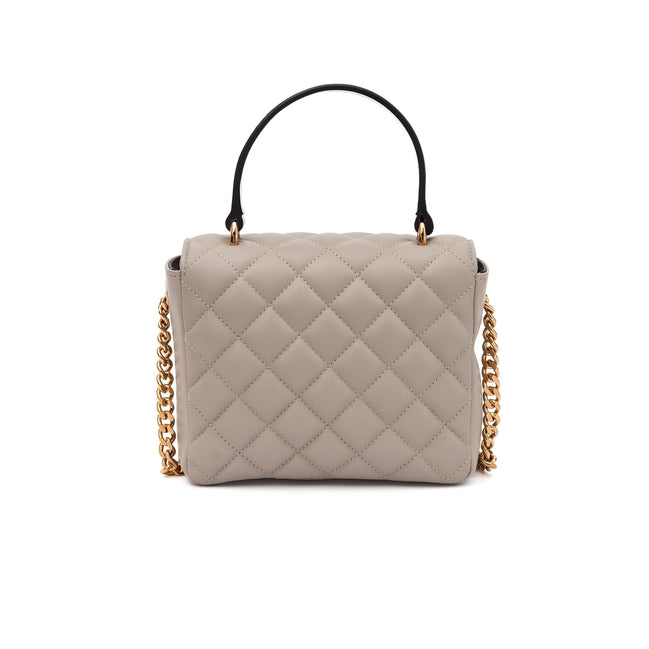 Geantă de mână Versace matlasată din piele, culoarea Taupe