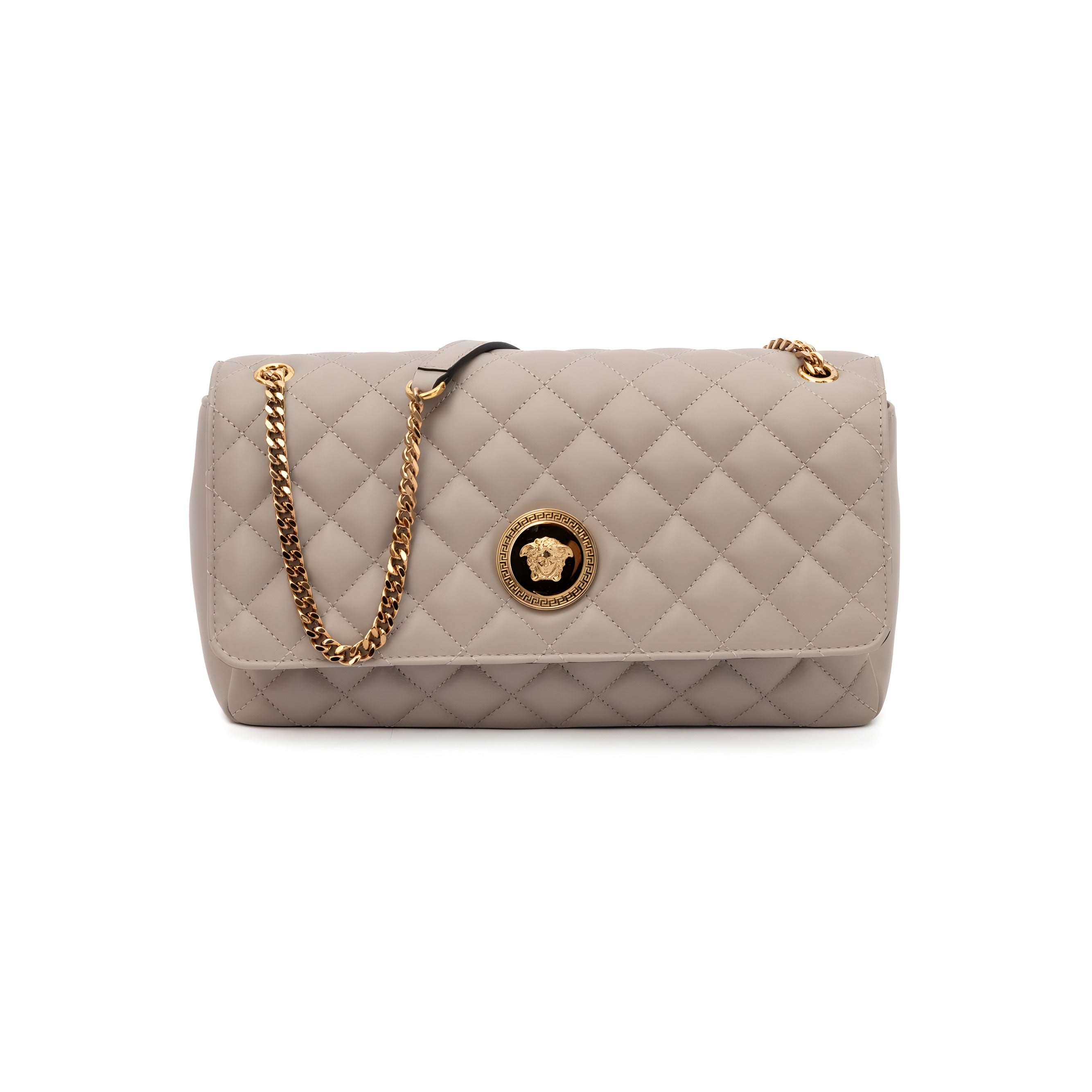 Geantă de umăr din piele matlasată Versace Taupe