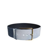 Curea Dolce & Gabbana din denim albastru în două tonuri cu cataramă aurie metalică