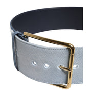 Curea Dolce & Gabbana din denim albastru în două tonuri cu cataramă aurie metalică
