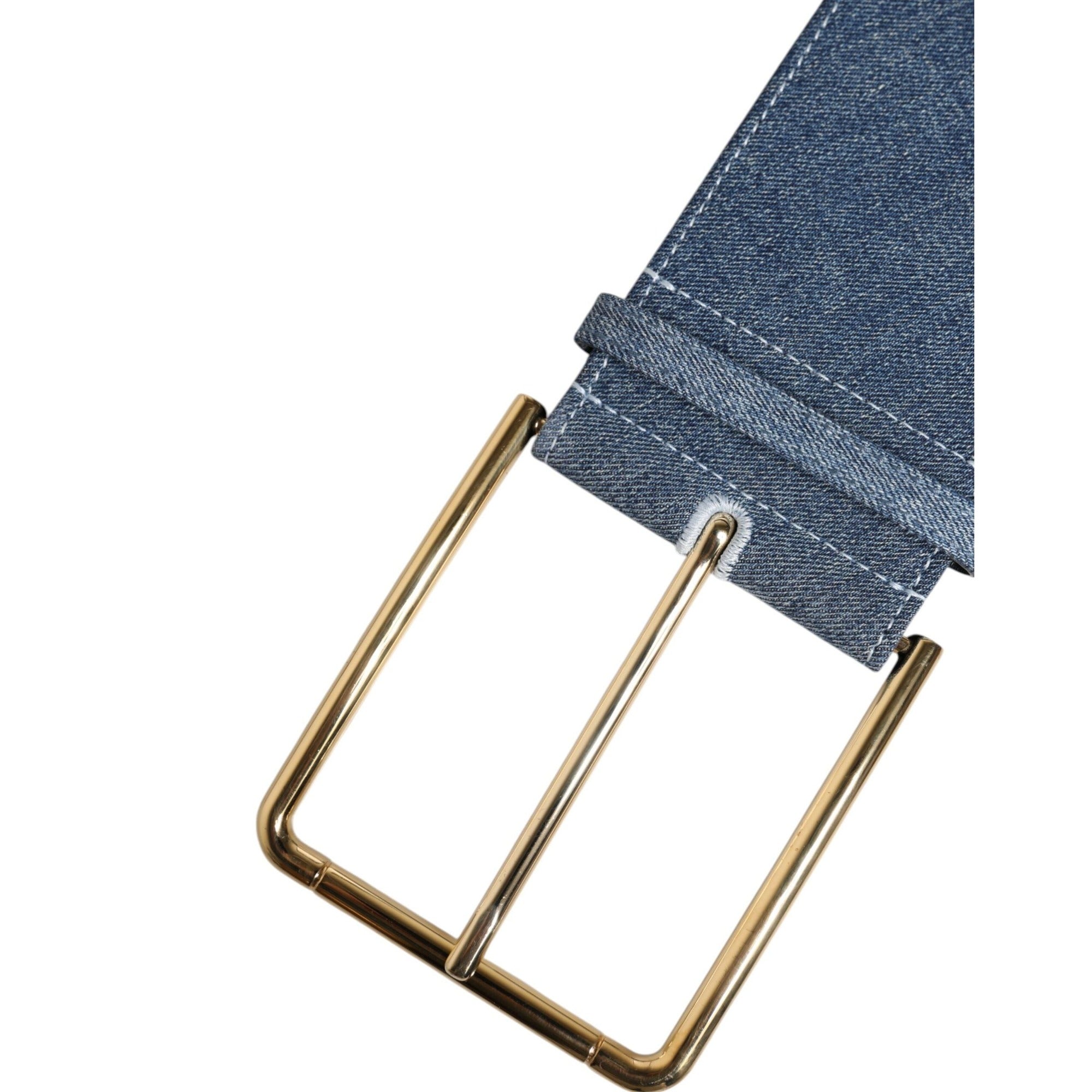 Curea Dolce & Gabbana din denim albastru în două tonuri cu cataramă aurie metalică