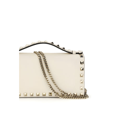 Valentino Garavani Beige Rockstud Chain Wallet