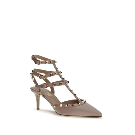 Valentino Garavani Beige Calf Leather Mid Heel Pumps
