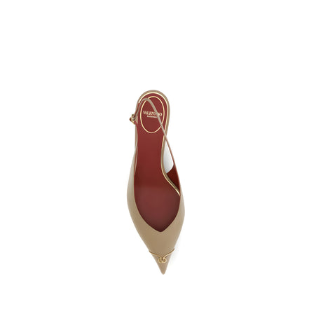 Valentino Garavani Beige Calf Leather Mid Heel Pumps