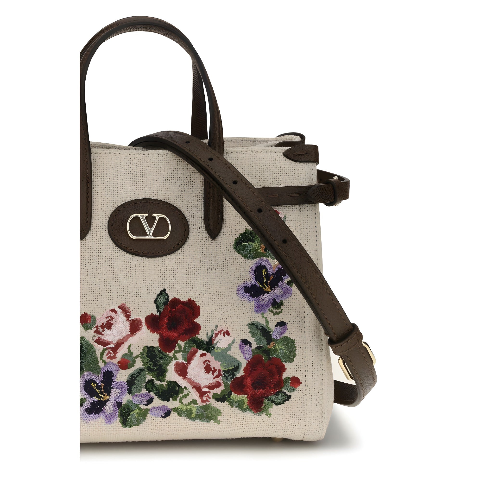 Geantă de umăr Valentino Garavani bej din in
