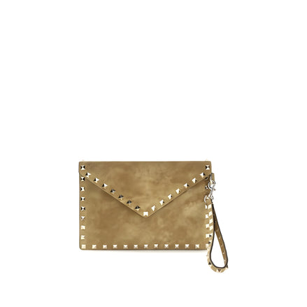 Geantă clutch Valentino Garavani bej din piele întoarsă