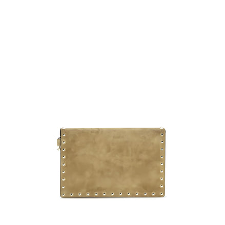 Geantă clutch Valentino Garavani bej din piele întoarsă
