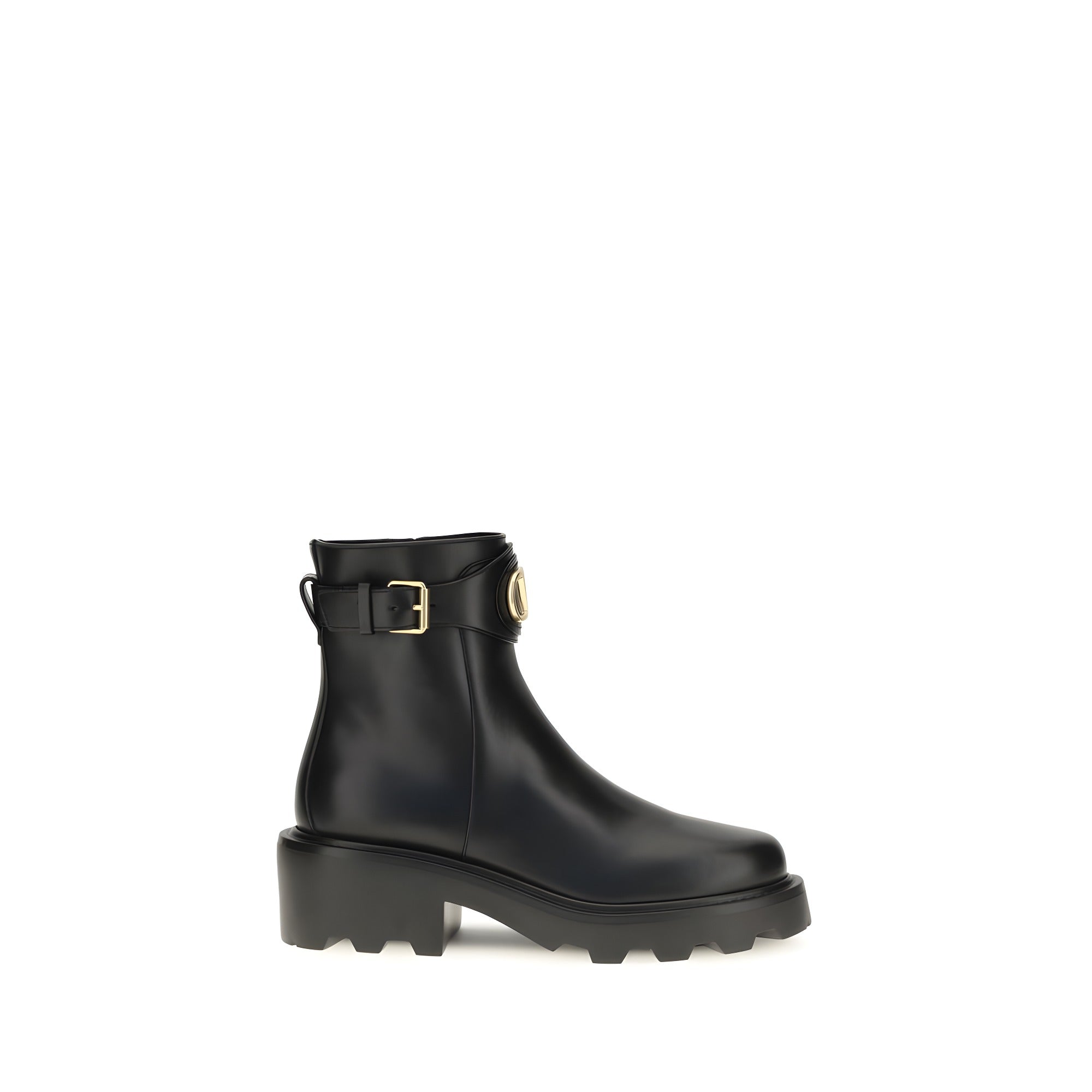 Valentino Garavani Black Calf Leather Ankle Boots