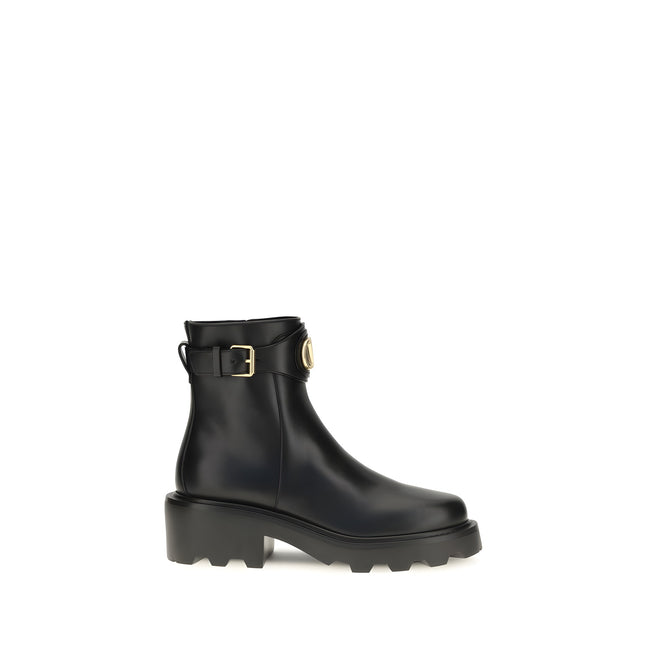 Valentino Garavani Black Calf Leather Ankle Boots
