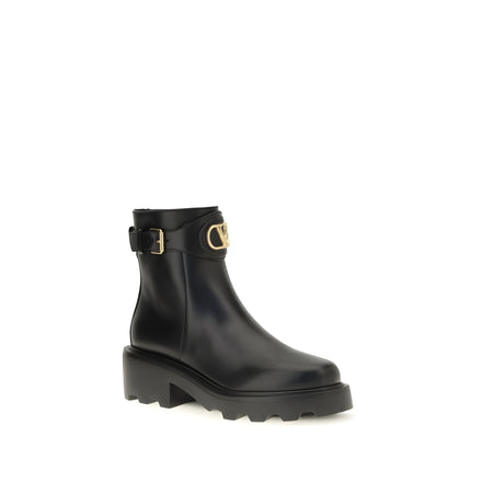 Valentino Garavani Black Calf Leather Ankle Boots