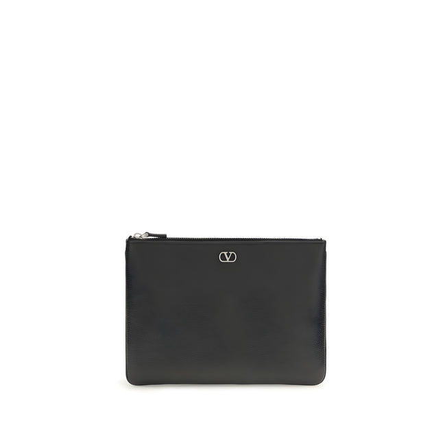 Valentino Garavani Black Calf Leather Bos Taurus Clutch Bag