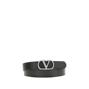 Valentino Garavani Black VLogo Signature Belt Palladium