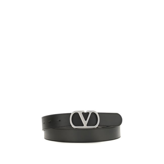 Valentino Garavani Black VLogo Signature Belt Palladium
