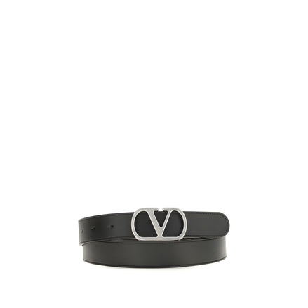 Valentino Garavani Black VLogo Signature Belt Palladium