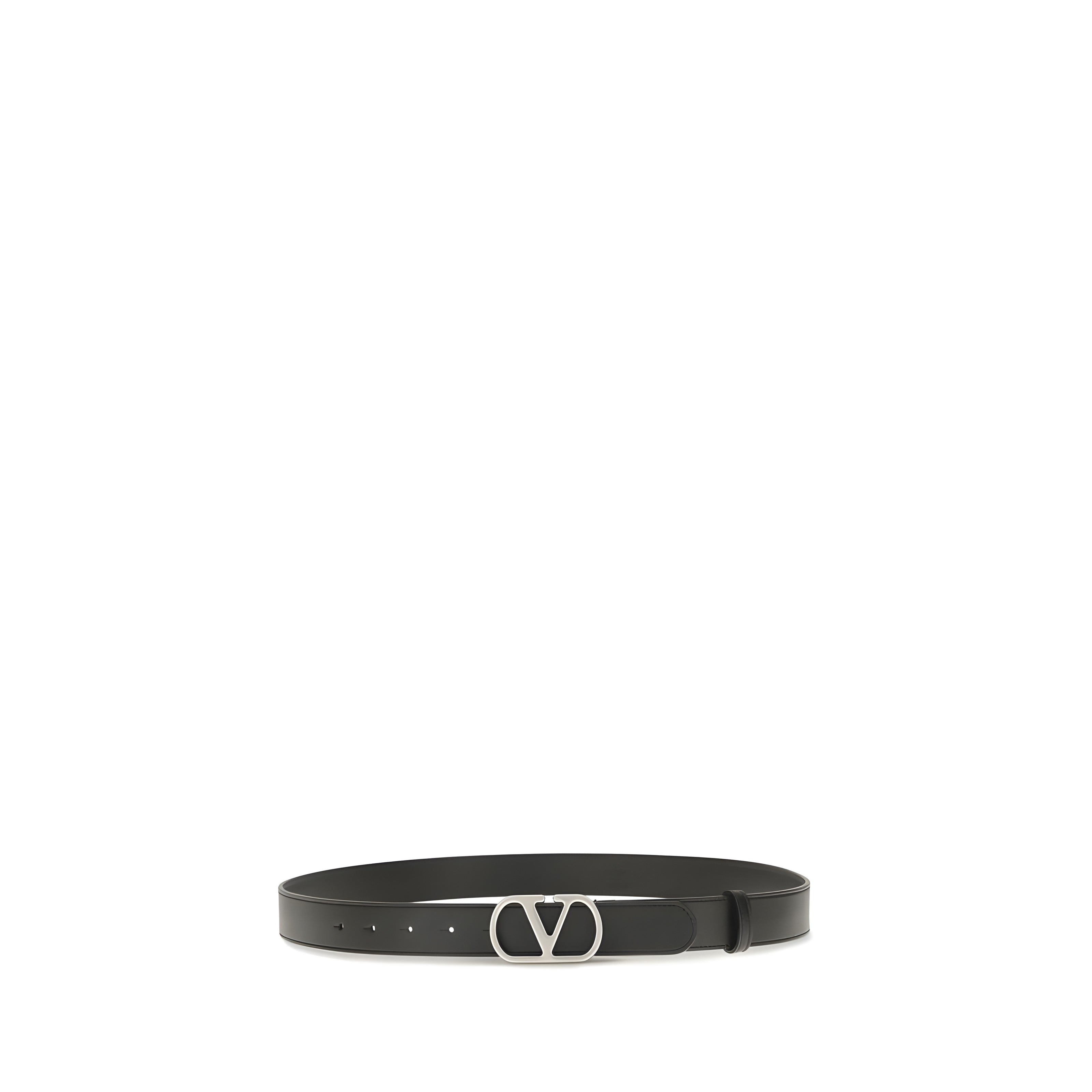Valentino Garavani Black VLogo Signature Belt Palladium