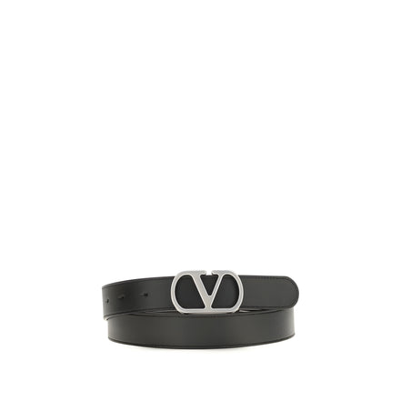 Valentino Garavani Black VLogo Signature Belt Palladium