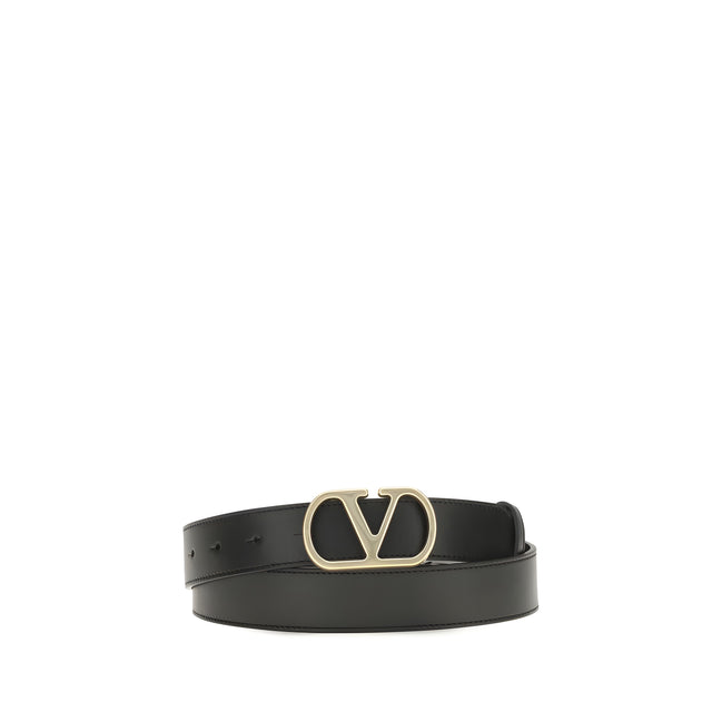 Valentino Garavani Black VLogo Signature Belt Brass