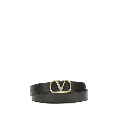 Valentino Garavani Black VLogo Signature Belt Brass