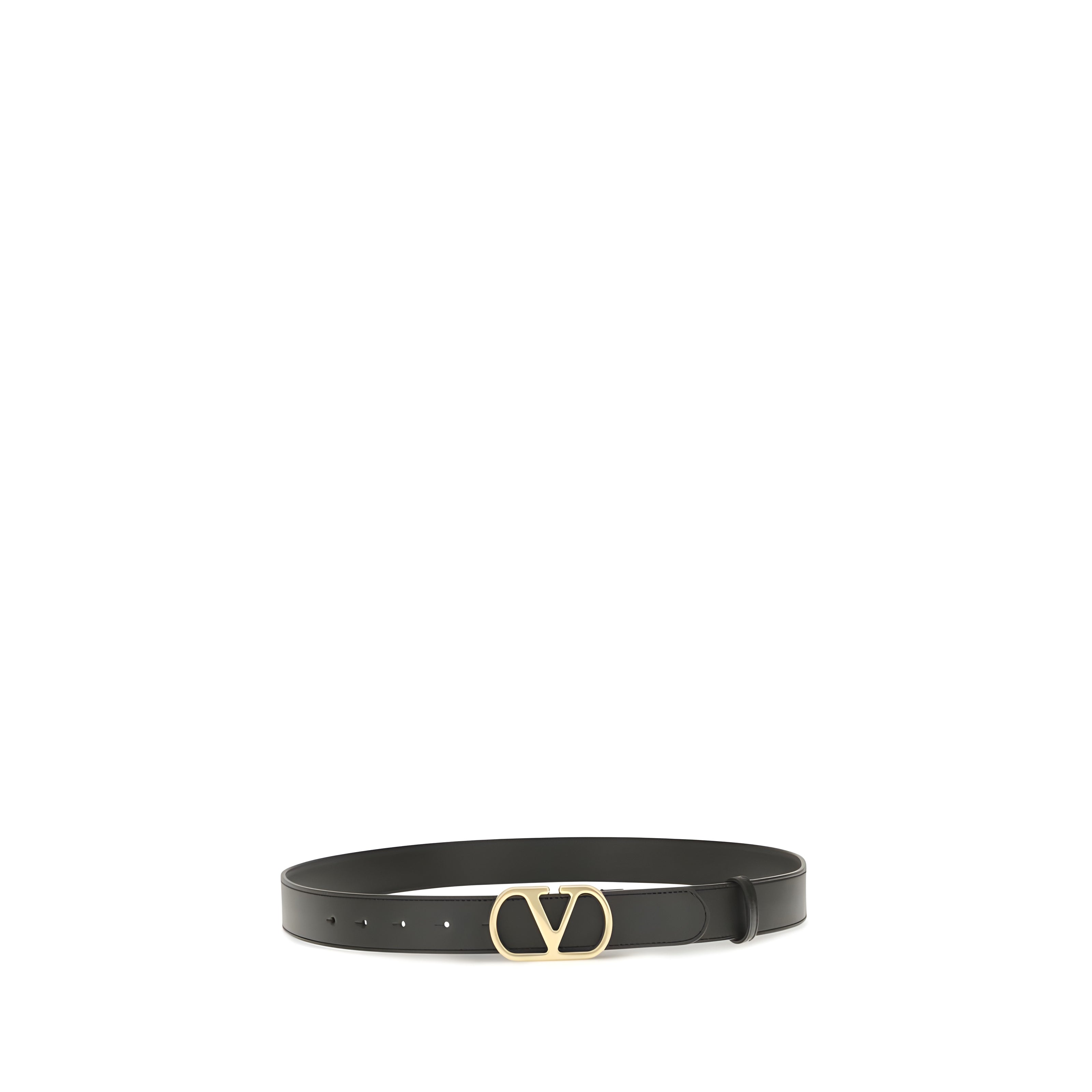 Valentino Garavani Black VLogo Signature Belt Brass