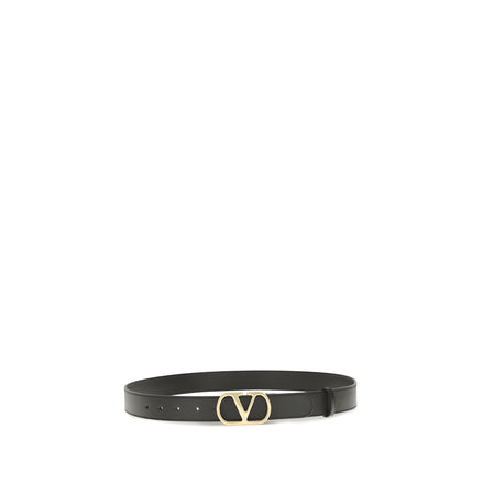 Valentino Garavani Black VLogo Signature Belt Brass