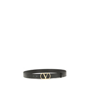 Valentino Garavani Black VLogo Signature Belt Brass