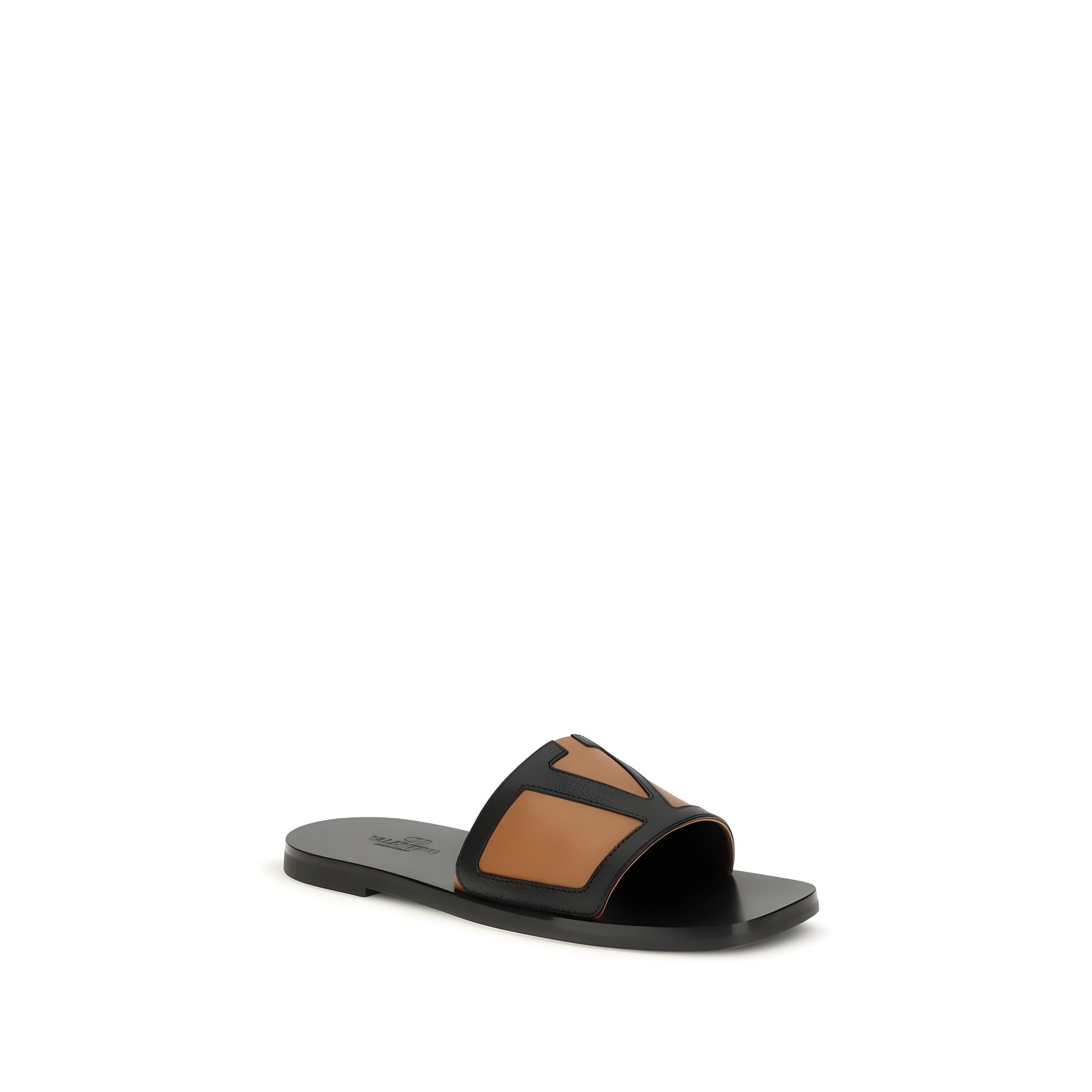 Valentino Garavani Black Calf Leather Flat Sandals