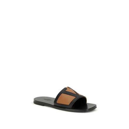 Valentino Garavani Black Calf Leather Flat Sandals