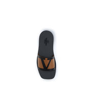 Valentino Garavani Black Calf Leather Flat Sandals