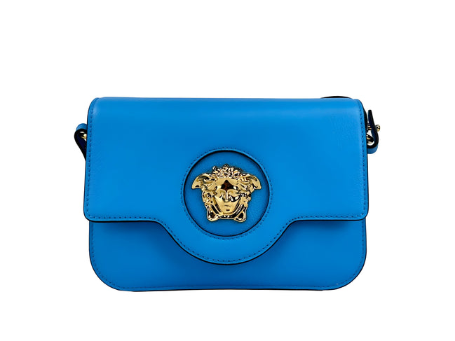 Geantă crossbody din piele Versace La Medusa albastru