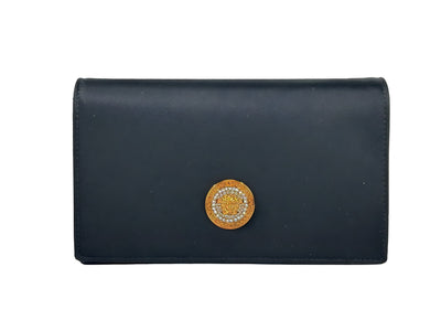 Geantă portofel Versace mini neagră, cu lanț, tip crossbody