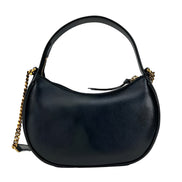 Versace Quilted Black Leather Half Moon Chain Crossbody Bag
