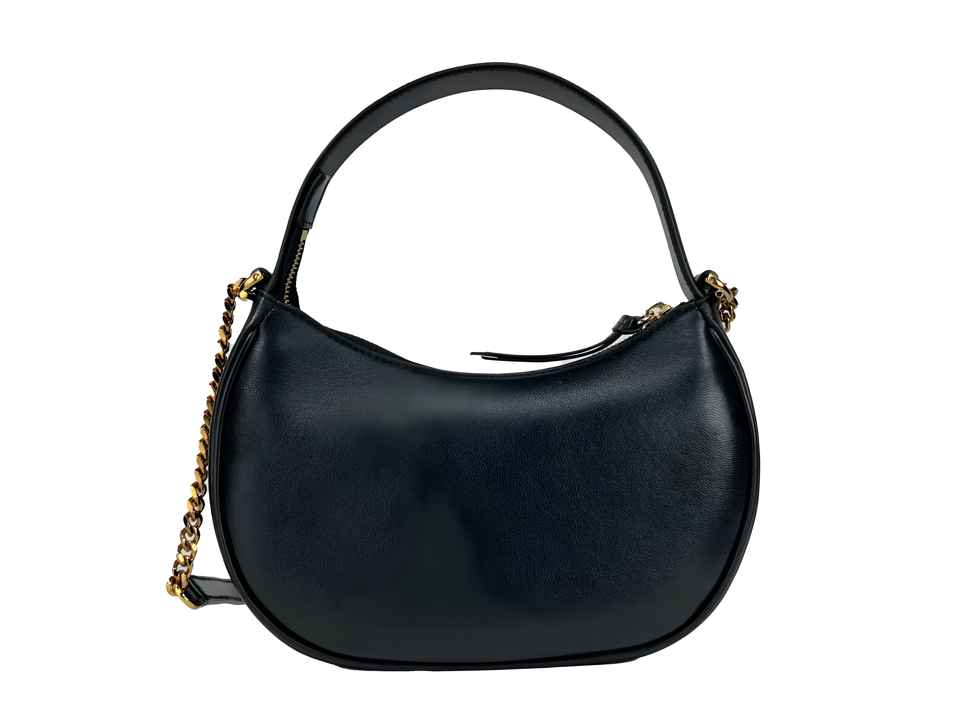 Versace Quilted Black Leather Half Moon Chain Crossbody Bag