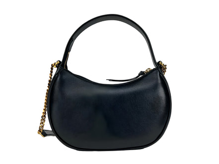 Versace Quilted Black Leather Half Moon Chain Crossbody Bag