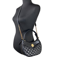 Versace Quilted Black Leather Half Moon Chain Crossbody Bag