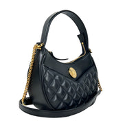 Geantă crossbody Versace Half Moon din piele matlasată neagră, cu lanț