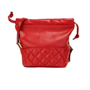 Geantă de umăr tip sac Versace roșu matlasat din piele, cu șnur, tip bucket, crossbody, geantă de mână