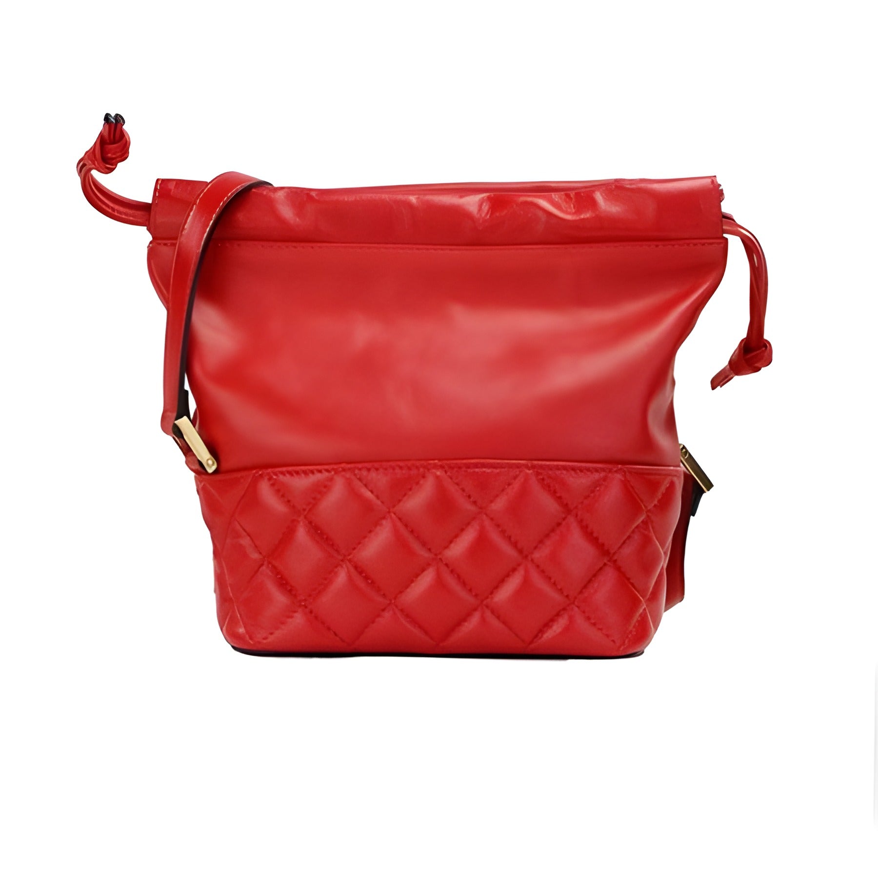 Geantă de umăr tip sac Versace roșu matlasat din piele, cu șnur, tip bucket, crossbody, geantă de mână